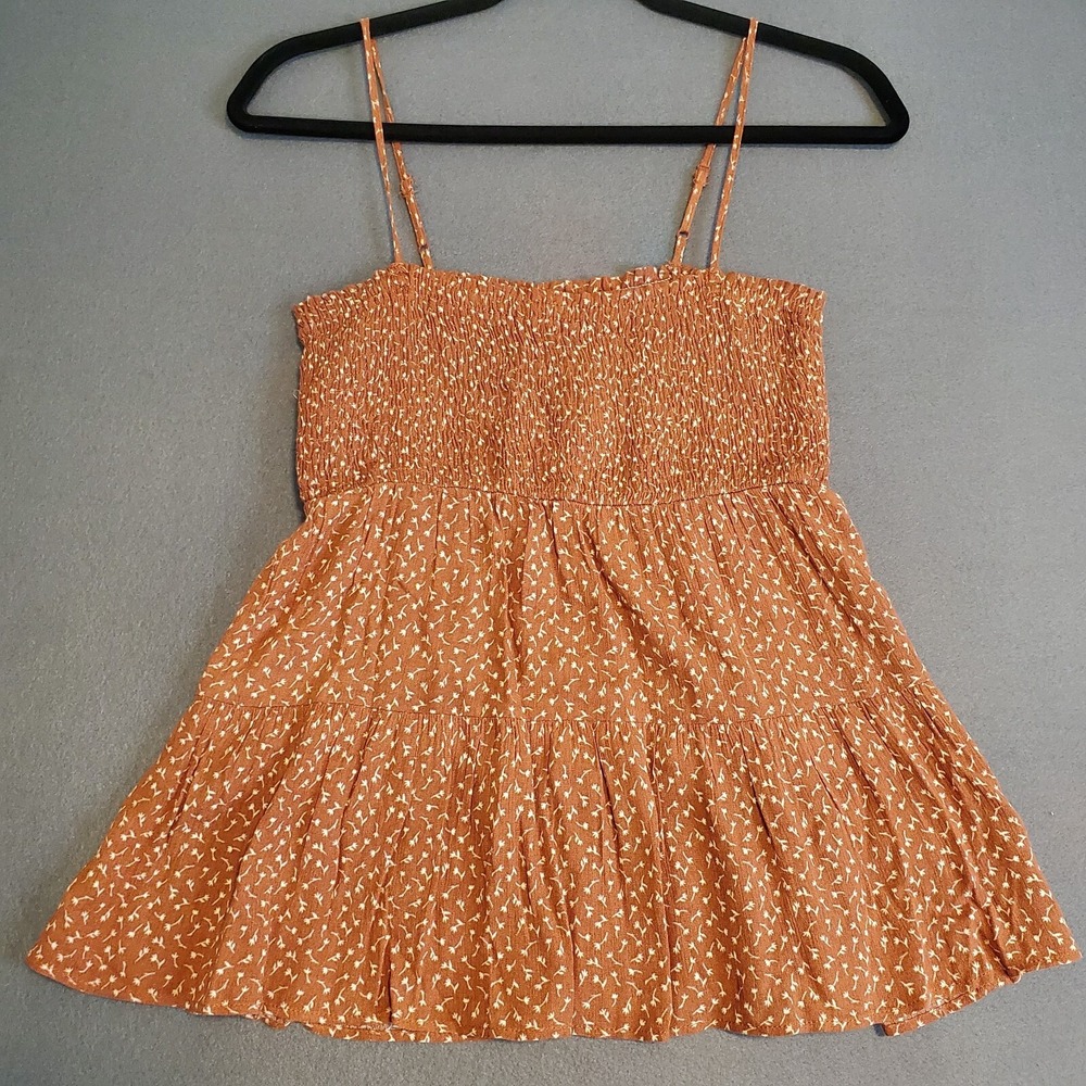 Paper Crane Burnt Orange Rust Floral Babydoll Tank Size‎ Small Boho Cottagecore